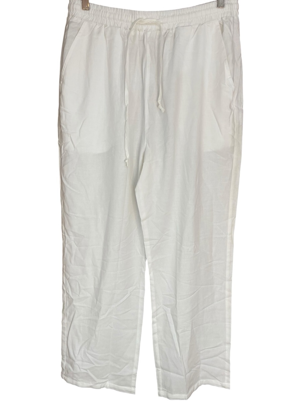 Coofandy Casual Loose Drawstring Linen-Blend Pants White